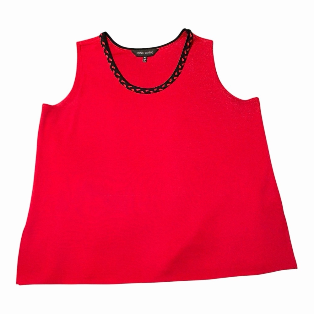 Ming Wang Red Black Sleeveless Blouse Top Size  XL Quiet Luxury